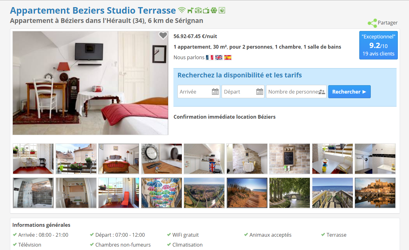 beziers apart Appartement Beziers Studio Terrasse   Appartement à Béziers dans l Hérault  34   6 km de Sérignan.png