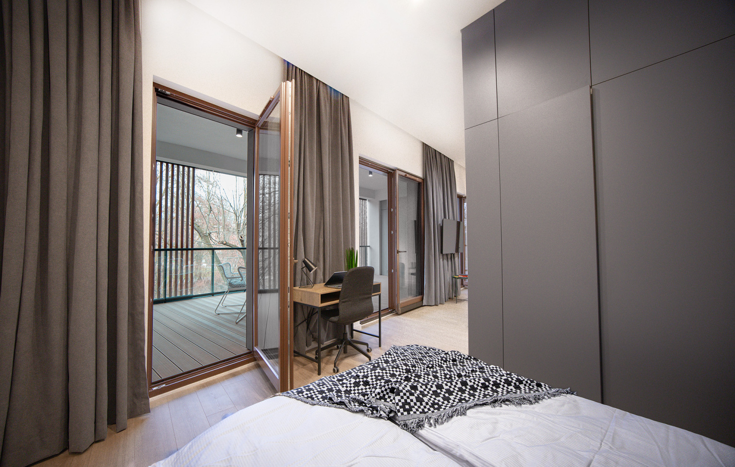 najem krótkoterminowy Łódź centrum sypialnia i widok na park.jpg