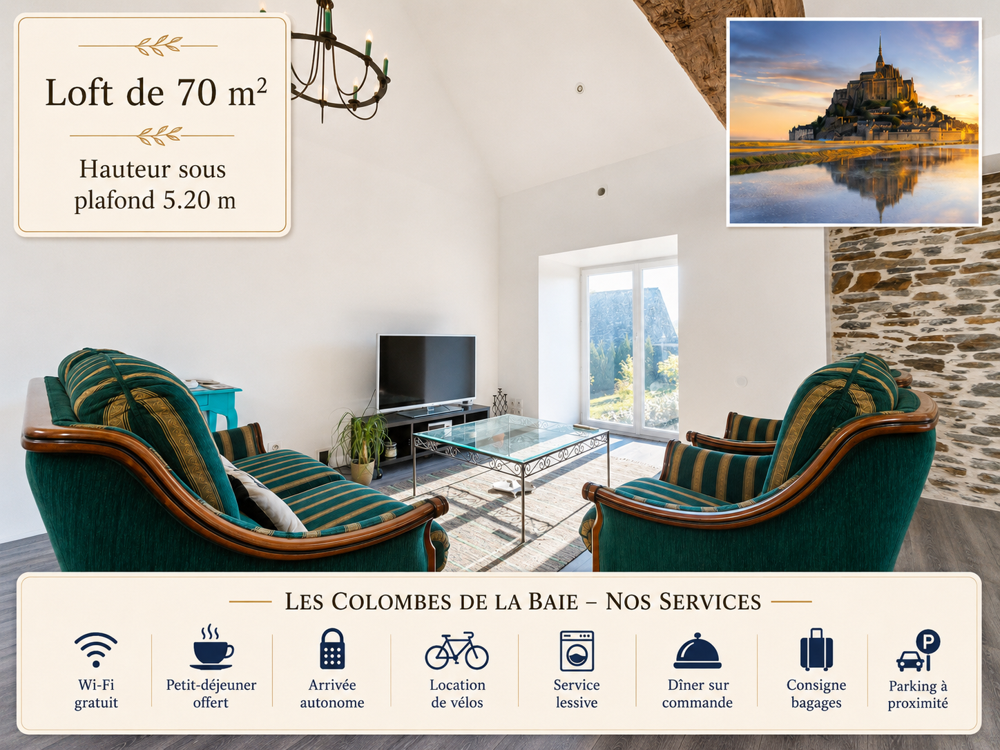 Grand Loft de 70 m² avec belle hauteur sous plafond près du Mont-Saint-Michel